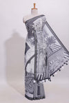 White architectural cityscape print linen cotton saree with contrast border and blouse