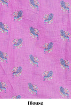 Blule shade peacock motifs linen cotton saree with contrast border and blouse