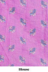 Blule shade peacock motifs linen cotton saree with contrast border and blouse