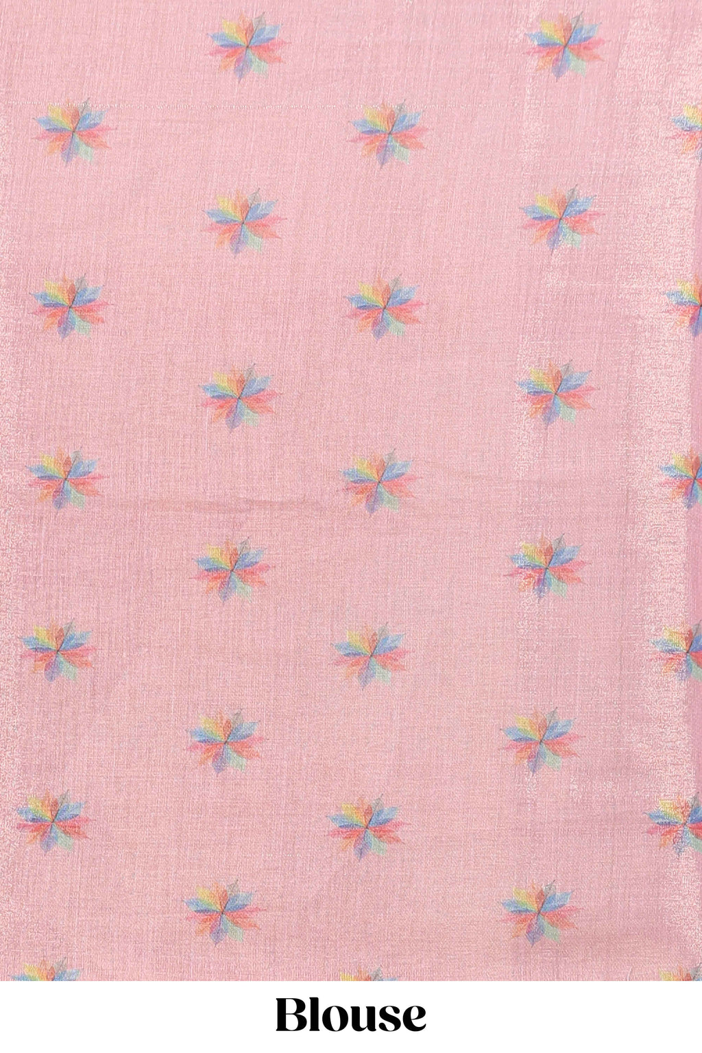 Peach floral design motifs linen cotton saree with self zari border and matching printed blouse