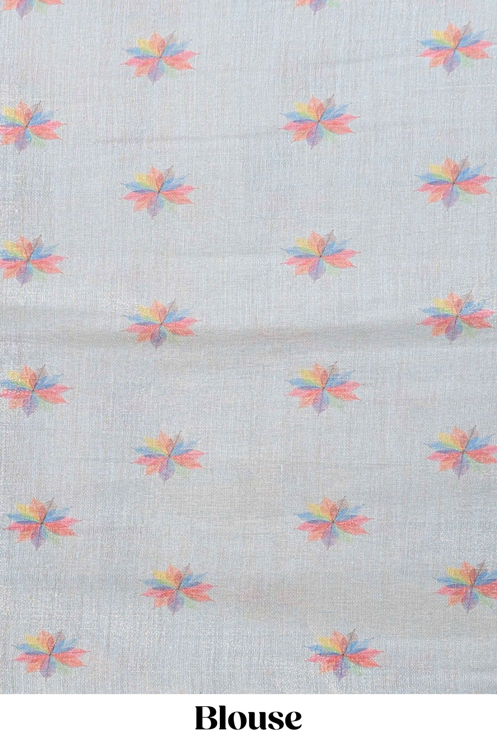 Blue floral design motifs linen cotton saree with self zari border and matching printed blouse