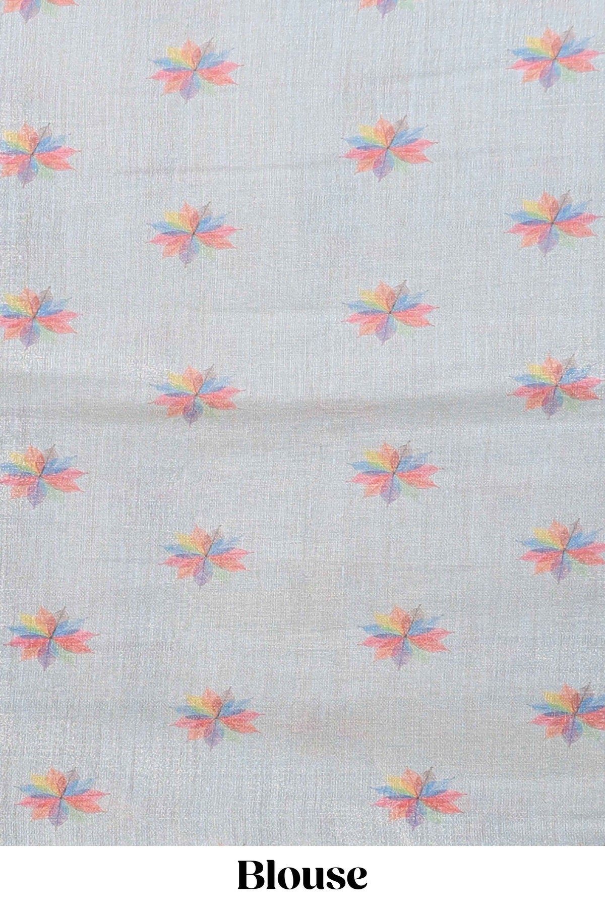 Blue floral design motifs linen cotton saree with self zari border and matching printed blouse