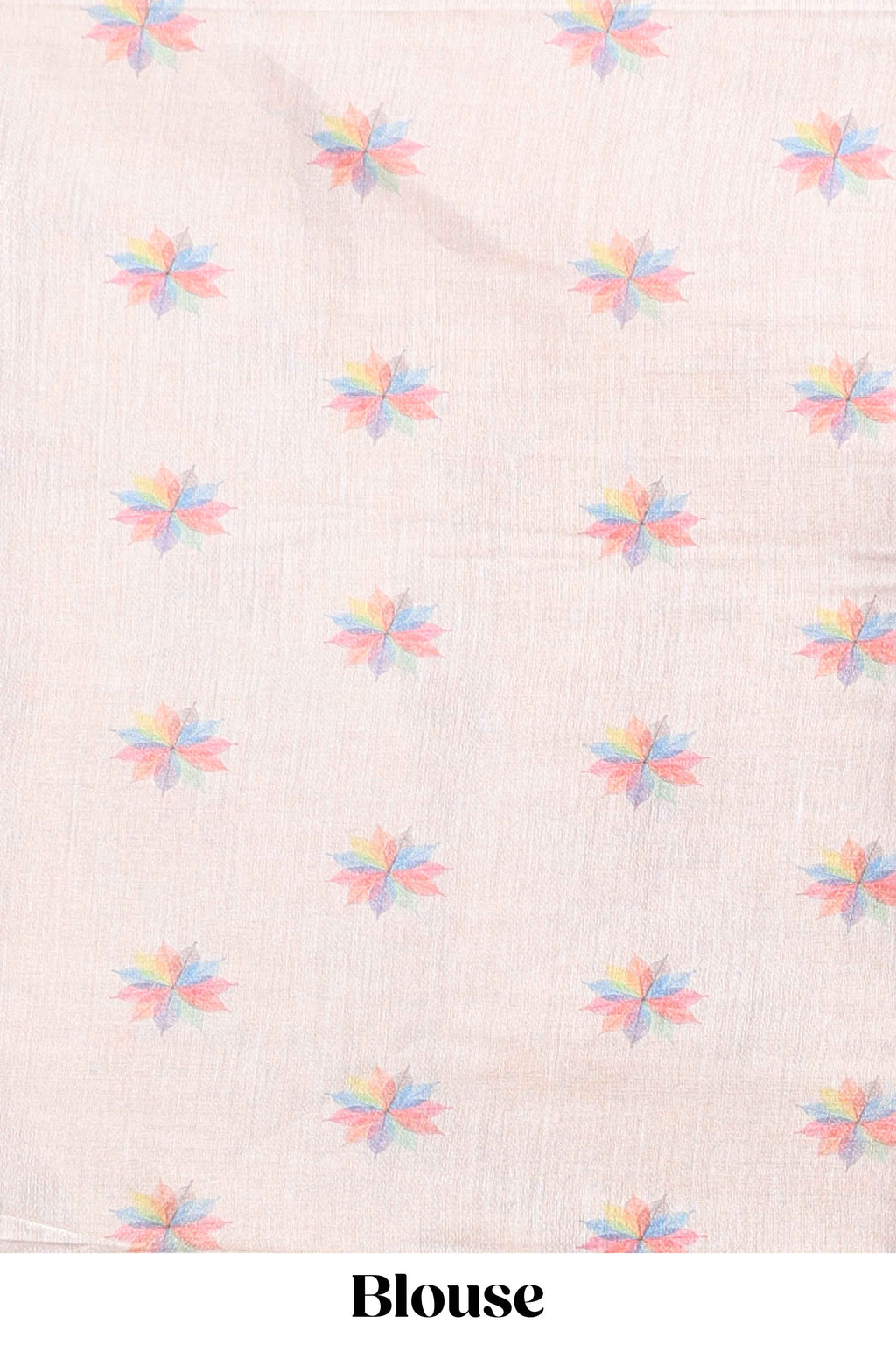 Beige floral design motifs linen cotton saree with self zari border and matching printed blouse