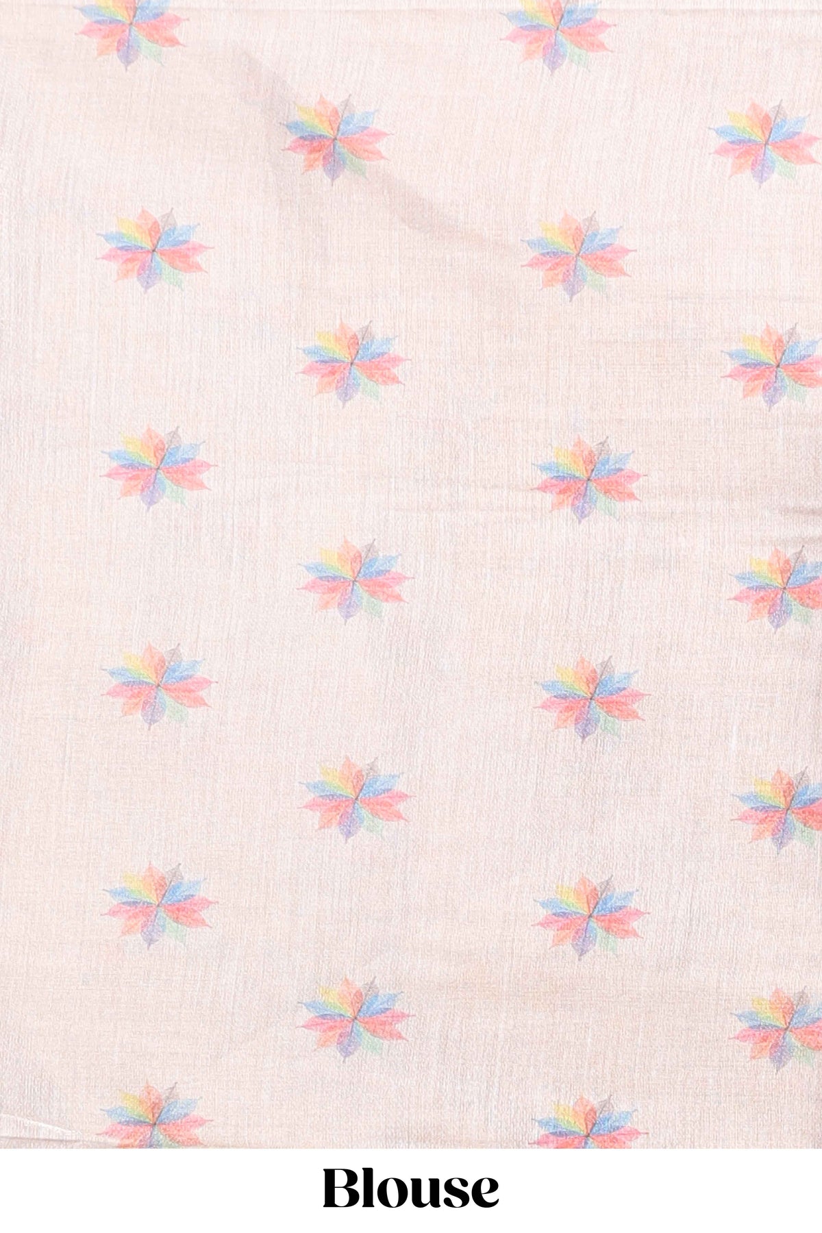 Beige floral design motifs linen cotton saree with self zari border and matching printed blouse