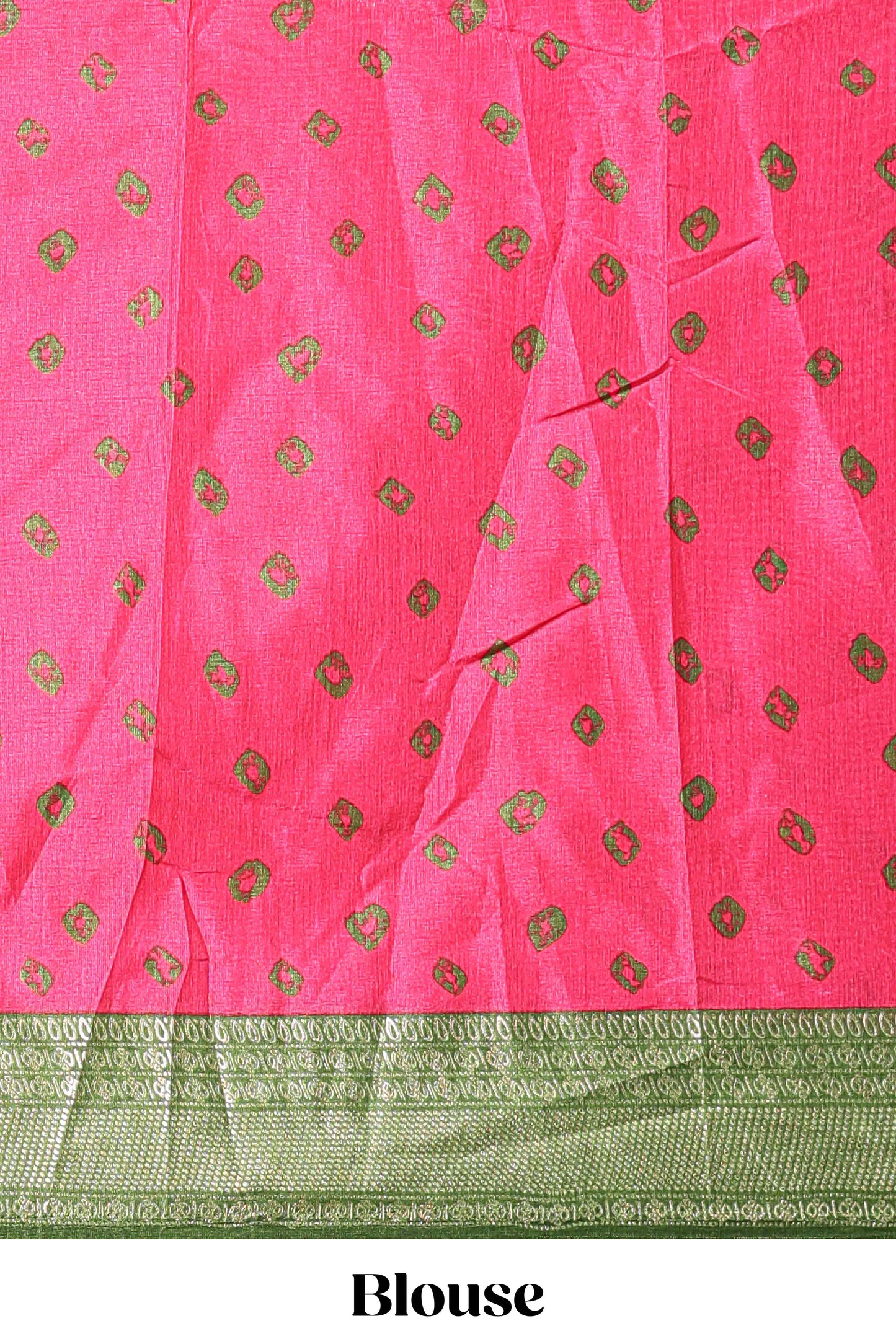 Green dola silk bandhani designer lehenga with contrast blouse and dhavani