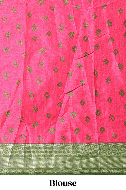 Green dola silk bandhani designer lehenga with contrast blouse and dhavani