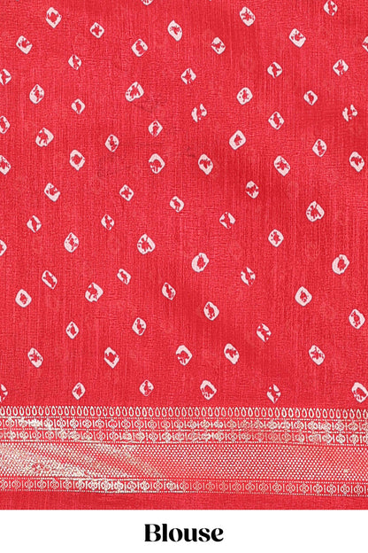 Cream dola silk bandhani designer lehenga with contrast blouse and dhavani