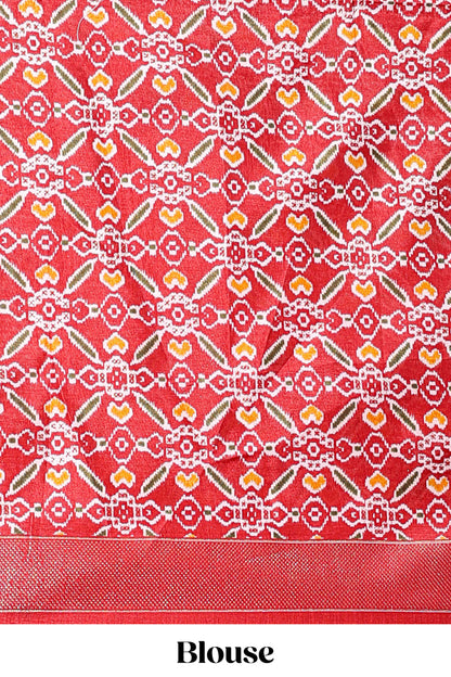 White dola silk floral lehenga with maroon pochampalli border and floral butta dhavani