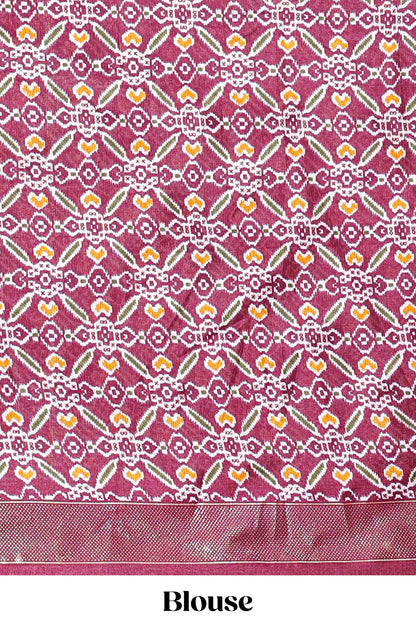 White dola silk floral lehenga with purple pochampalli border and floral butta dhavani