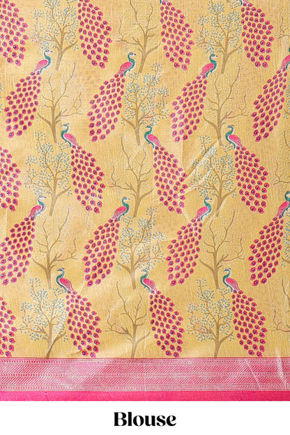 Sandal dola silk peacock and floral printed lehenga with contrast border and dhavani