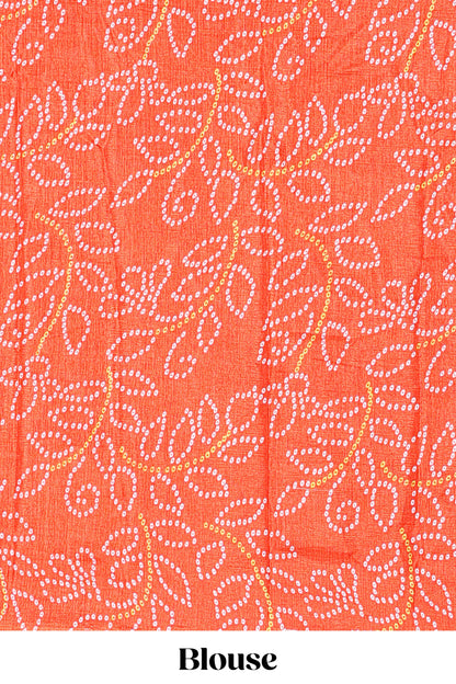 Yellow dola silk bhandani elephant and floral printed lehenga with contrast blouse and dhavani