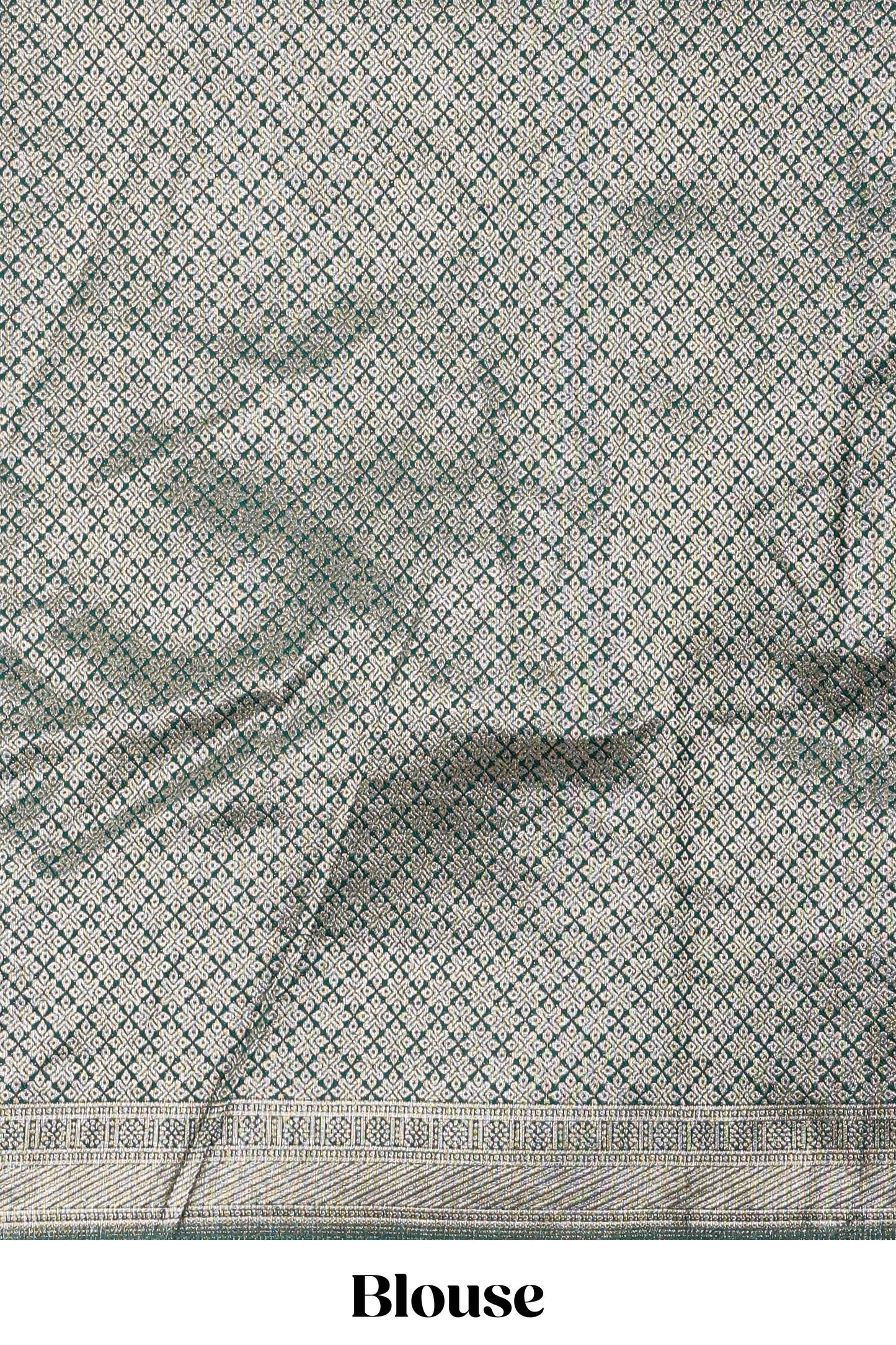 Green kota cotton lehenga featuring a textured body with zari butta, finished with a contrast border and matching dhavani