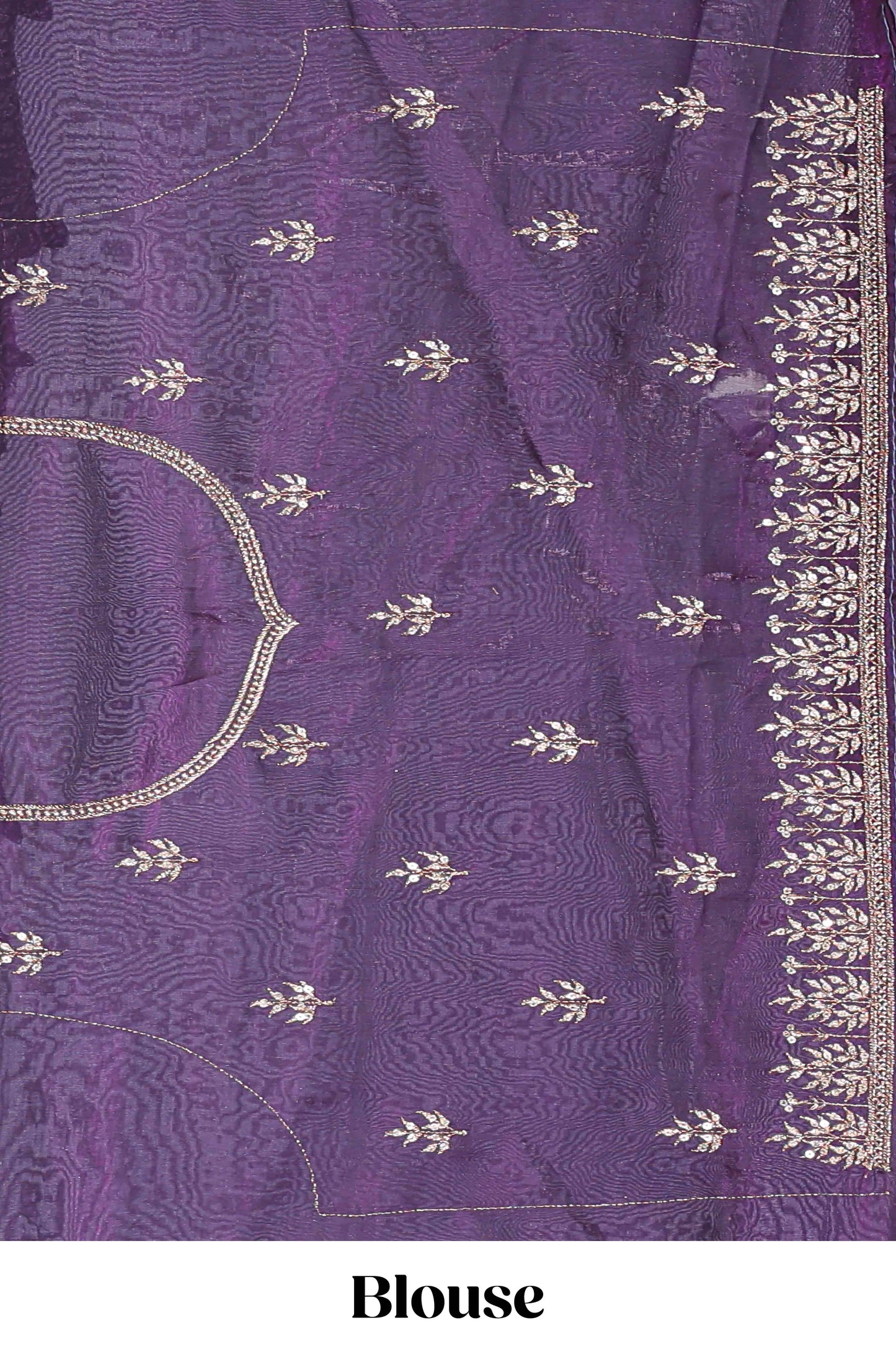 Violet fendy chiffon lehenga with all over embroidery and stone work, paired with a contrast dhavani