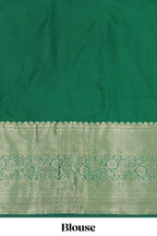 Red striped floral zari butta half saree with contrast zari border and dhavani