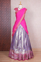 Lavender jacquard floral zari design half saree with contrast zari border and dhavani