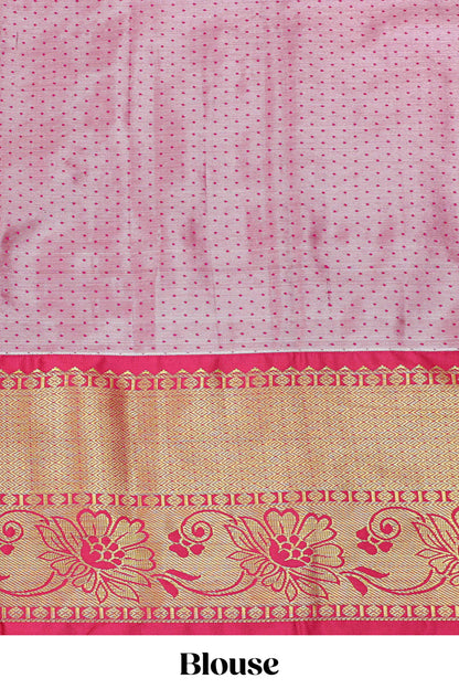 Turquoise blue jacquard floral vine zari design half saree with contrast zari border and dhavani