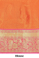 Orange jacquard floral zari design half saree with contrast zari border and dhavani