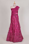 Rose colour net lehenga featuring delicate embroidery with a borderless design paired with a matching self shawl