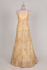 Cream colour net lehenga featuring delicate embroidery with a borderless design paired with a matching self shawl