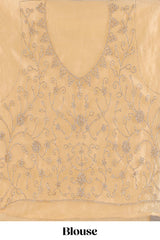 Cream colour net lehenga featuring delicate embroidery with a borderless design paired with a matching self shawl