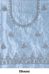 Sea blue colour net lehenga featuring delicate embroidery stone work with a borderless design paired with a matching self shawl