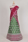Beautiful net lehenga with intricate embroidery stone work and contrast border paired with a contrast net shawl