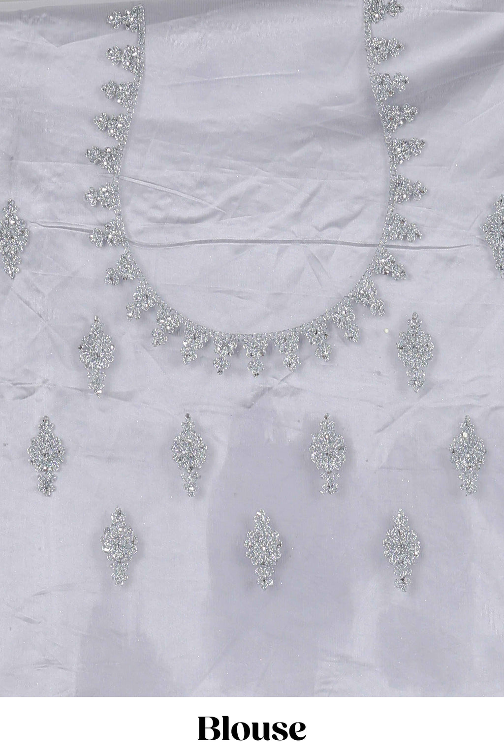 Silver colour net lehenga featuring delicate embroidery stone work with a borderless design paired with a matching self shawl