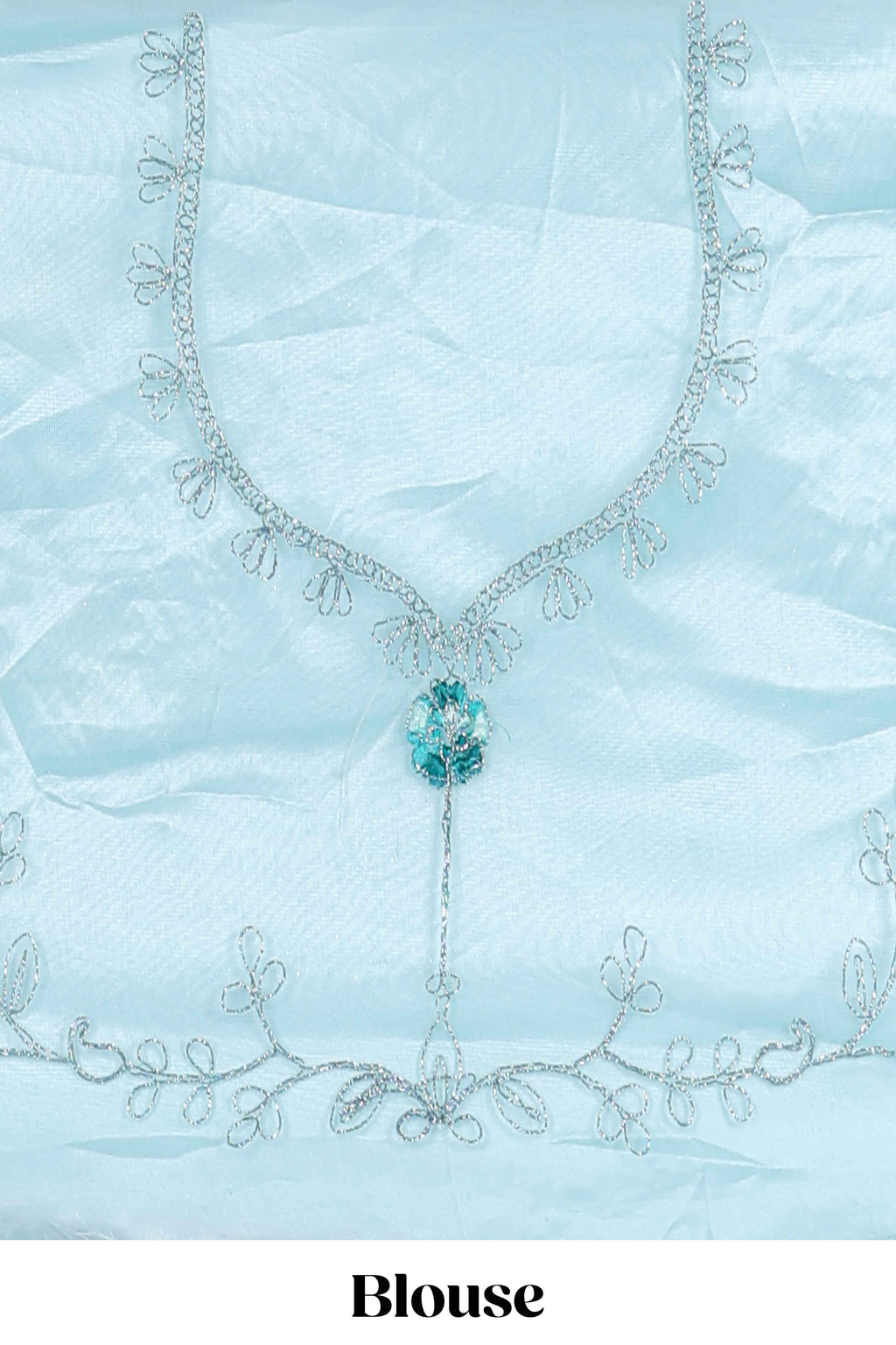 powder blue net lehenga featuring delicate embroidery with a borderless design paired with a matching self shawl
