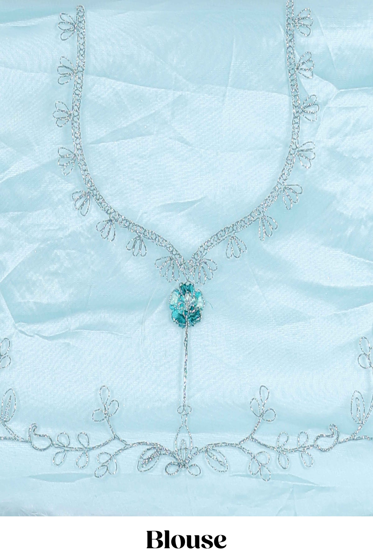 powder blue net lehenga featuring delicate embroidery with a borderless design paired with a matching self shawl