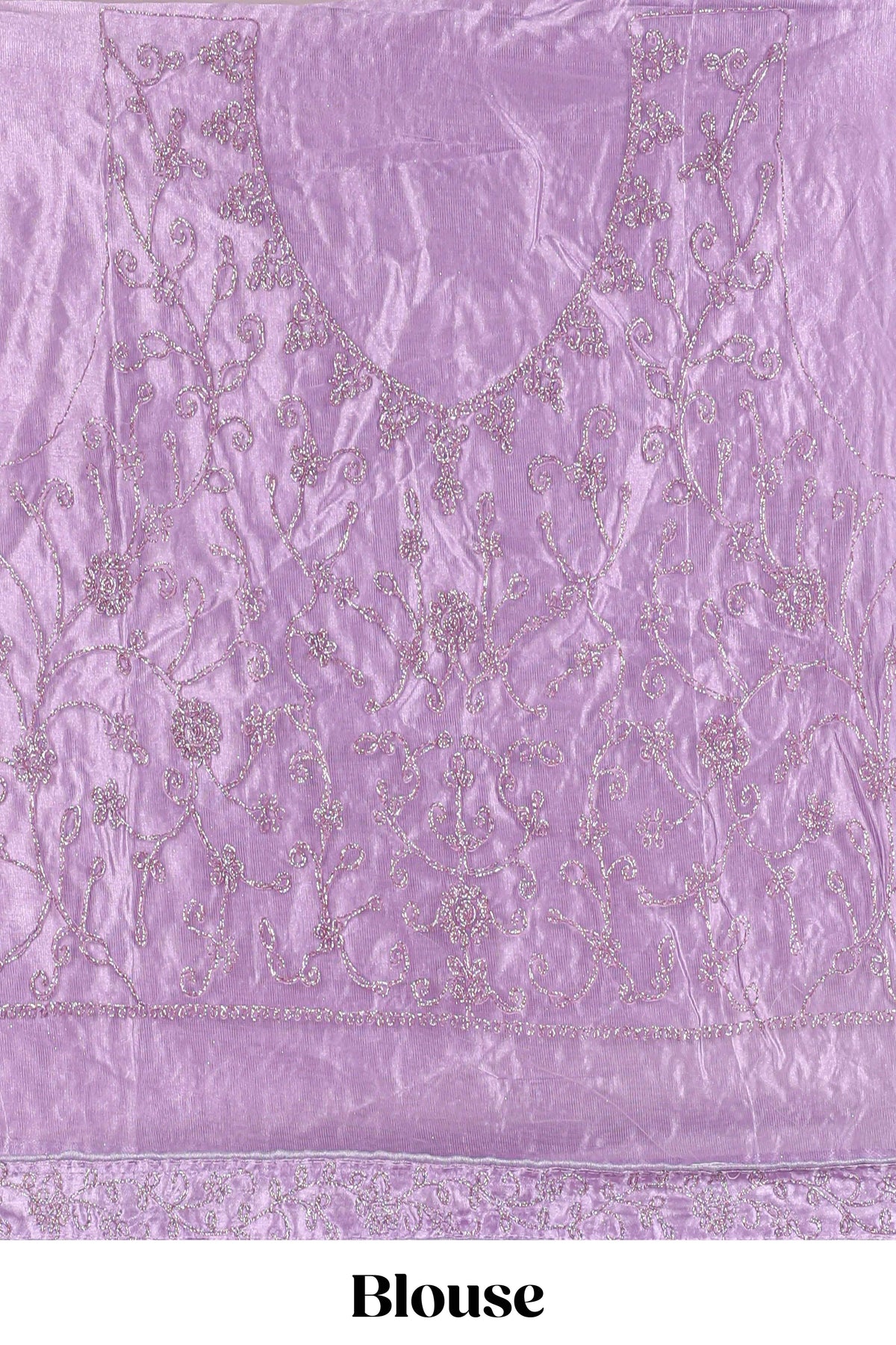 Lavender net lehenga featuring delicate embroidery with a borderless design paired with a matching self shawl