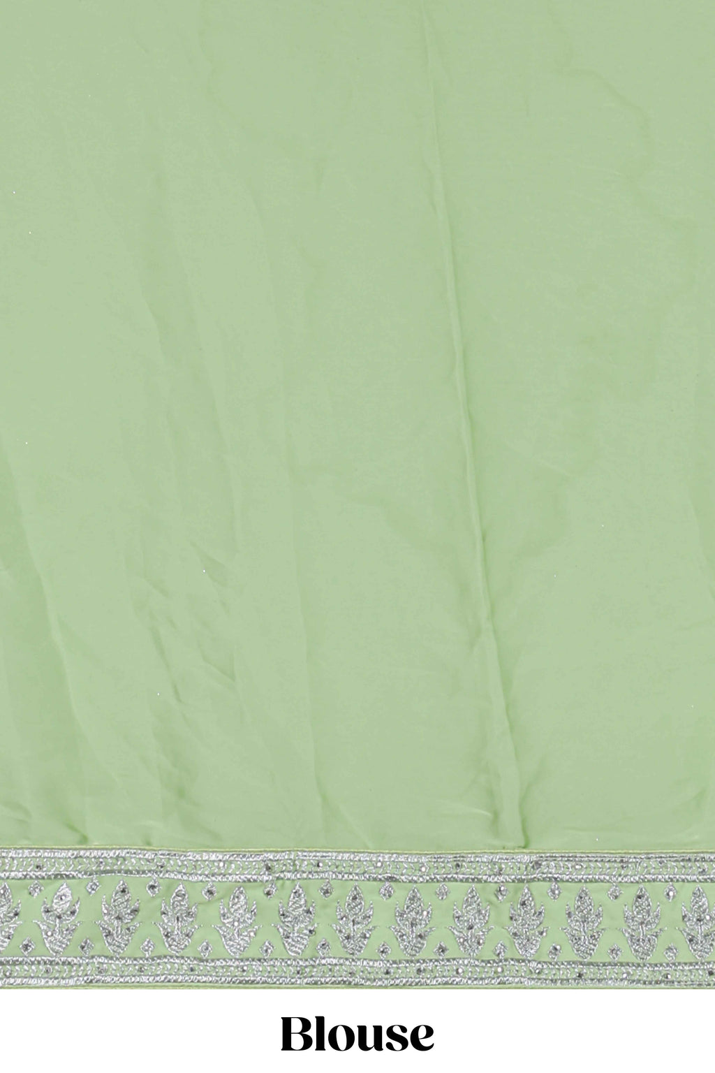 Powder green satin lehenga featuring delicate embroidery with a bordered design paired with a matching self shawl
