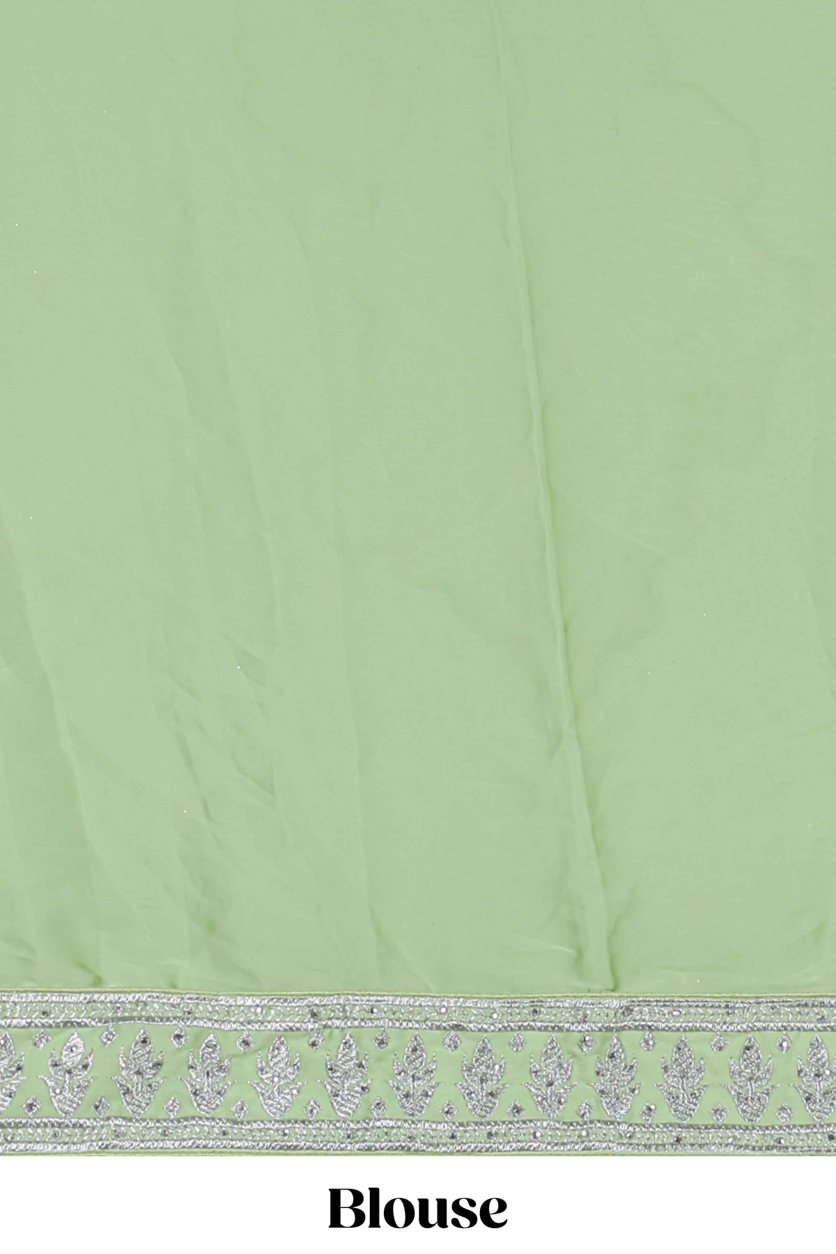 Powder green satin lehenga featuring delicate embroidery with a bordered design paired with a matching self shawl