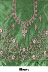 Green and red Beautiful net lehenga with intricate embroidery stone work and contrast border paired with a contrast net shawl