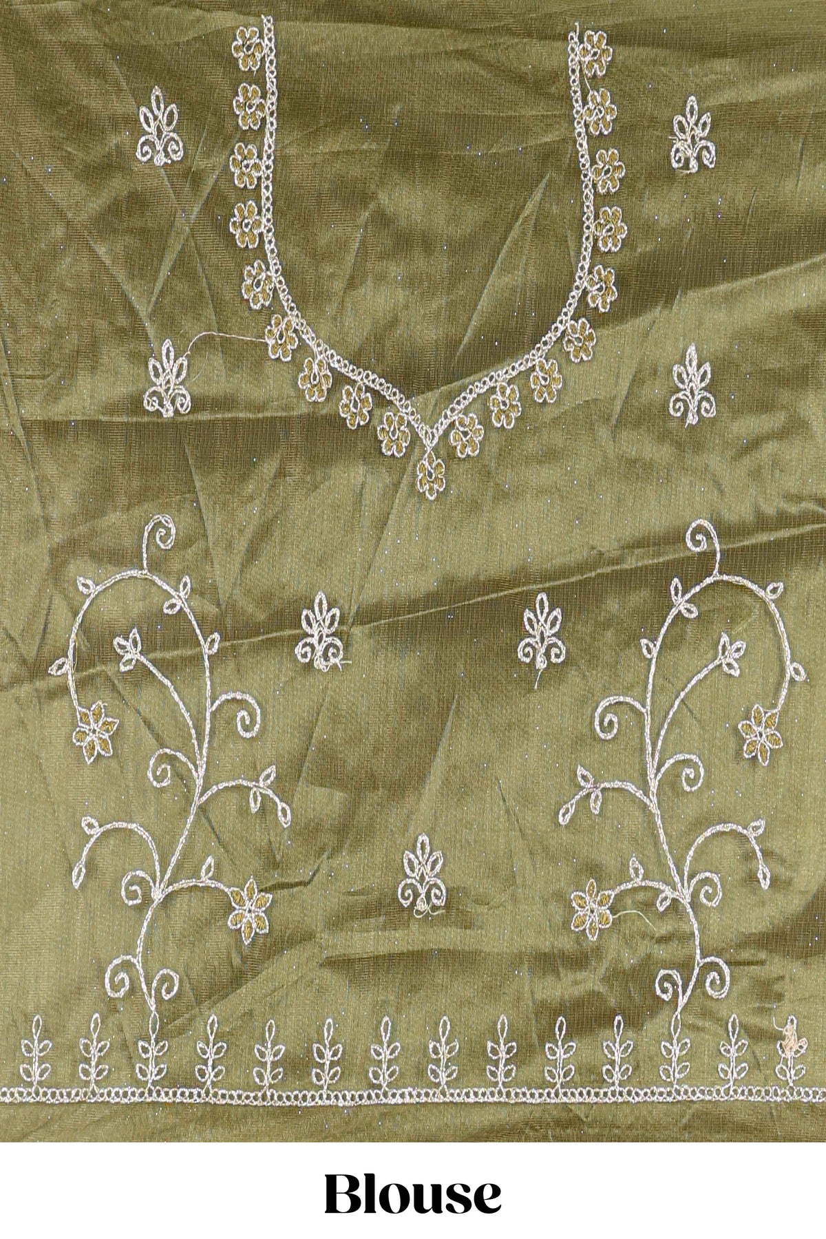 Olive Green net lehenga featuring delicate embroidery with a borderless design paired with a matching self shawl