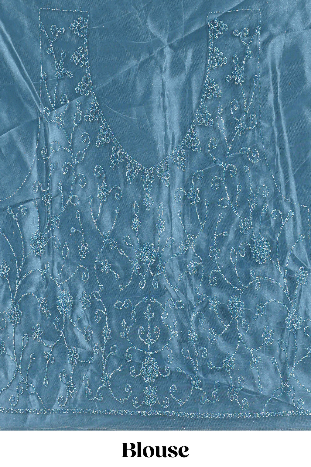 Blue colour net lehenga featuring delicate embroidery with a borderless design paired with a matching self shawl