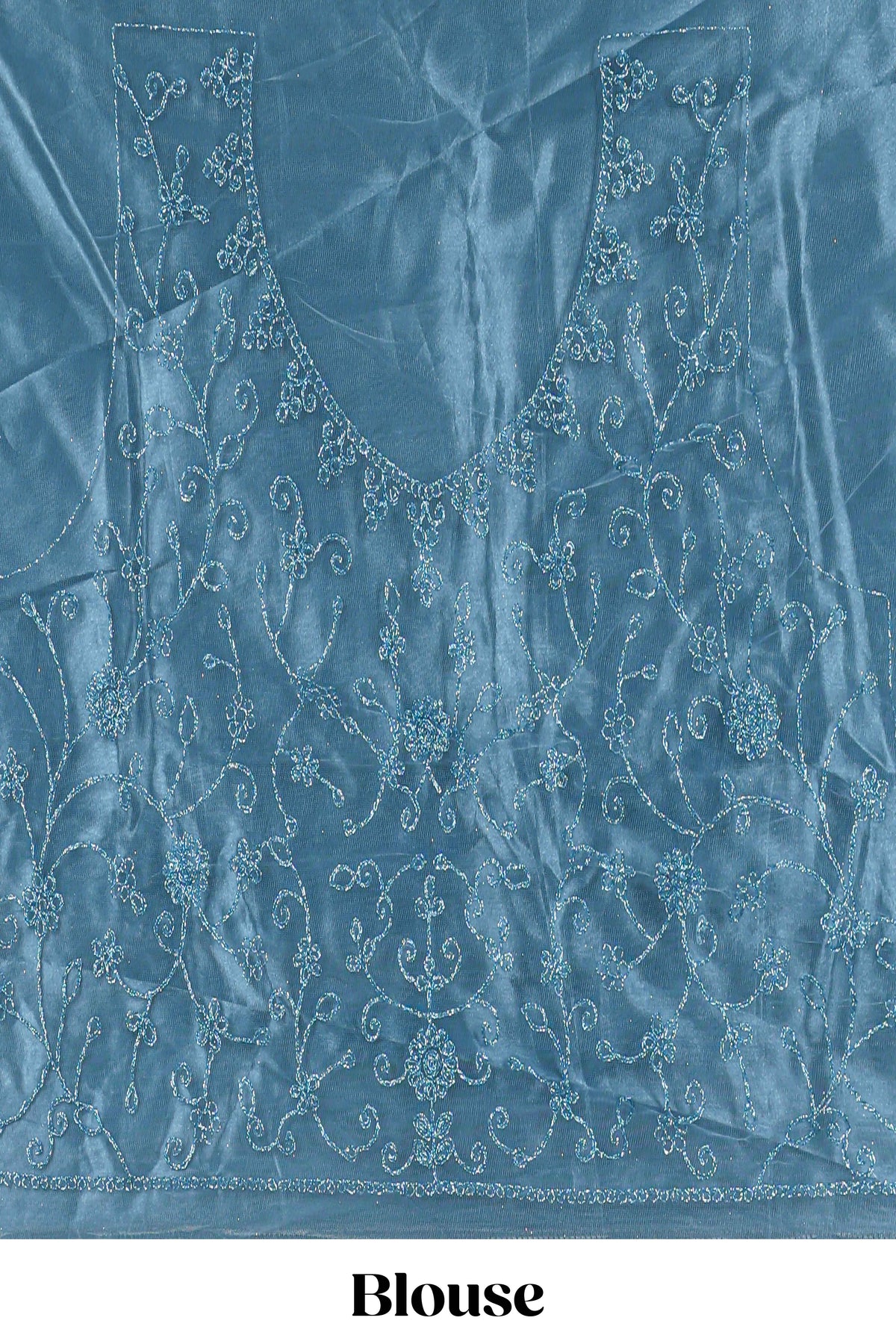 Blue colour net lehenga featuring delicate embroidery with a borderless design paired with a matching self shawl