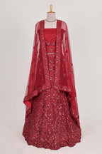 Beautiful net lehenga adorned with intricate embroidery Paired with a matching net shawl perfect for weddings and special occasions