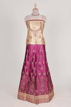 Beautiful satin  lehenga adorned with intricate embroidery Paired with a contrast chiffon shawl