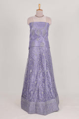 Lavender net lehengawith embroidery work and Paired with a matching net shawl