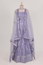 Lavender net lehenga  with embroidery work and Paired with a matching net shawl