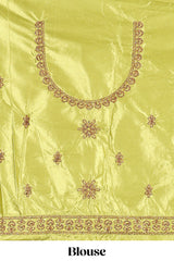 Blue and yellow satin lehenga embroidery with a beautiful contrast border paired with a matching embroidered blouse
