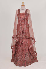Brown net lehenga intricate embroidery andpaired with a matching embroidered blouse