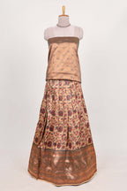 Green tissue lehenga featuring intricate thread weaving details with a beautiful contrast border Paired with a brocade  shawl