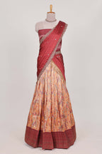 Rani pink tissue lehenga featuring intricate thread weaving details with a beautiful contrast border Paired with a brocade  shawl