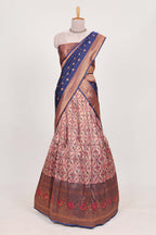 Navy blue  tissue lehenga featuring intricate thread weaving details with a beautiful contrast border Paired with a brocade  shawl