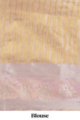 Cream tissue lehenga featuring elegant vertical line patterns with a beautiful contrast border Paired with a matching shawl