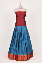Royal blue  silk cotton lehenga with a rich maroon shawl with a traditional silver zari woven border and contrast blouse