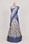 Ocean blue colour eleganttissue lehenga featuring intricate thread weaving details with a beautiful contrast border Paired with a brocadeshawl