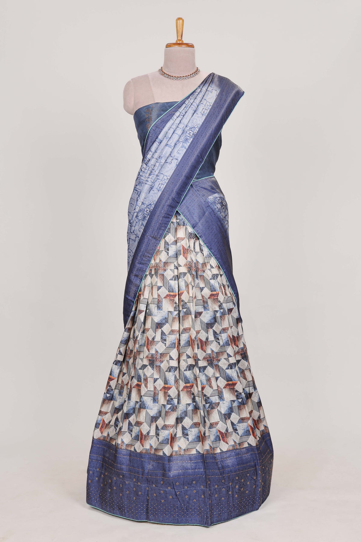 Ocean blue colour elegant  tissue lehenga featuring intricate thread weaving details with a beautiful contrast border Paired with a brocade  shawl