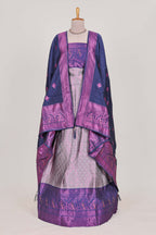 Rich royal purple tissue lehenga featuring intricate thread weaving details with a beautiful contrast border Paired with a brocade  shawl